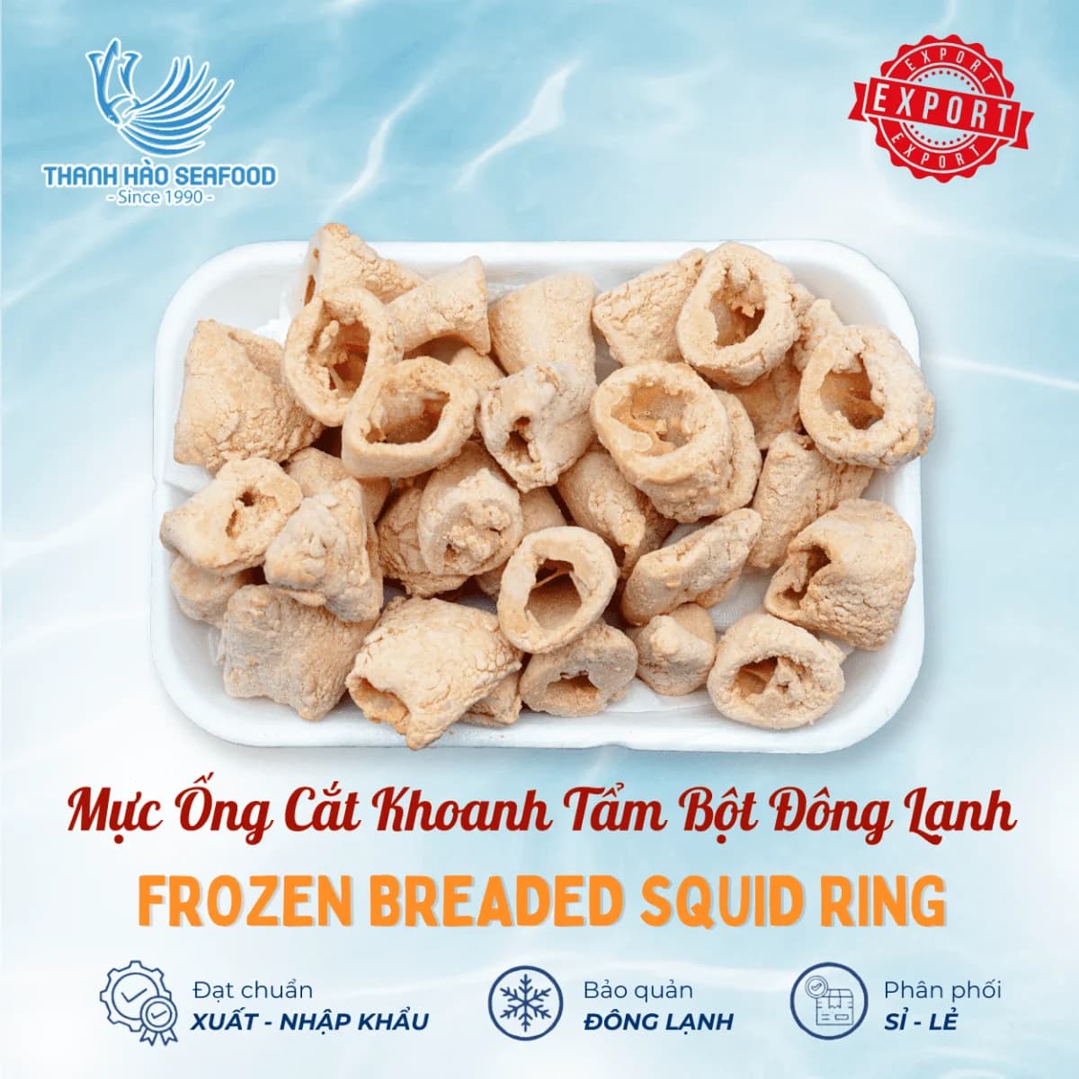 Mực Ống Cắt Khoanh Tẩm Bột Đông Lạnh