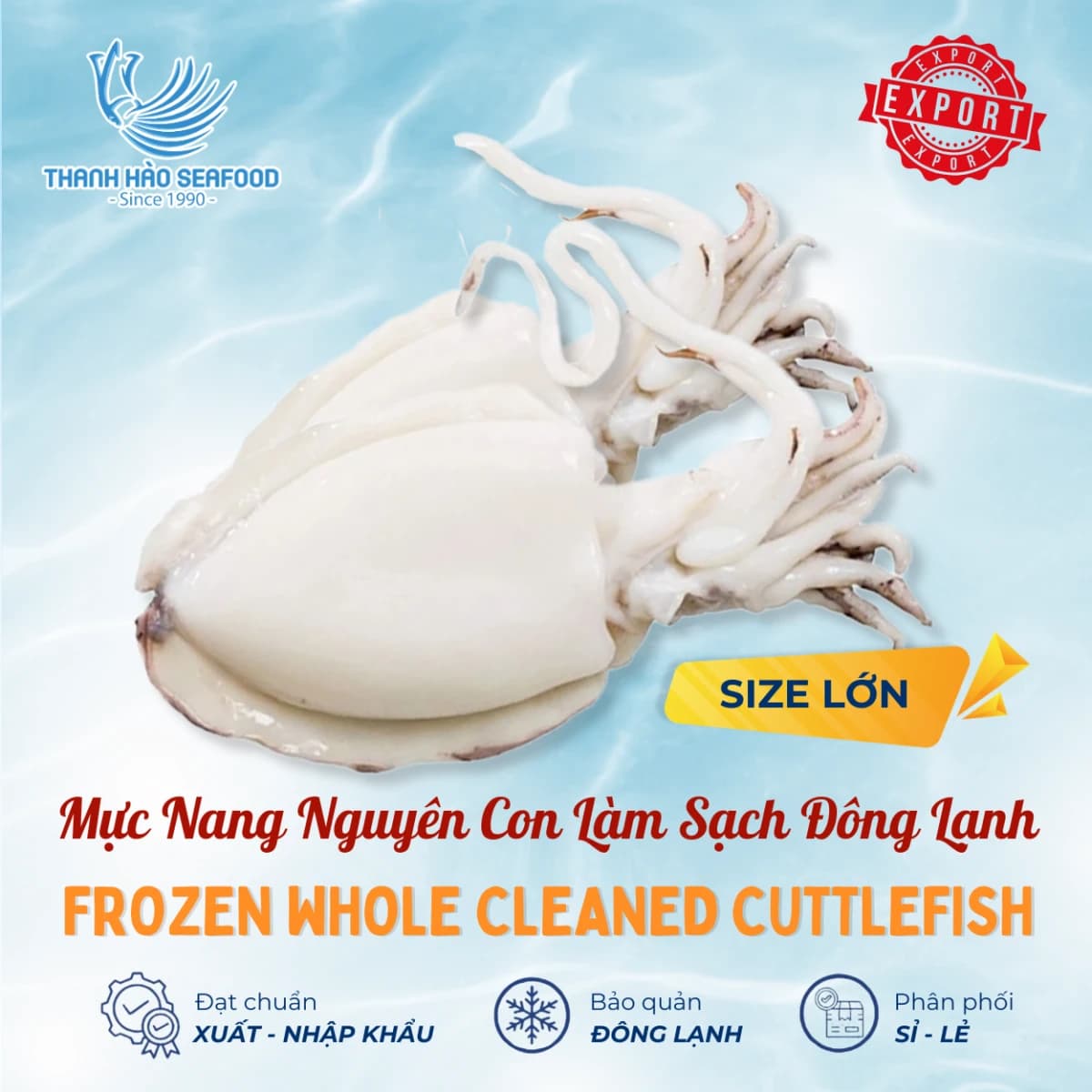 Mực Nang Nguyên Con Làm Sạch Đông Lạnh